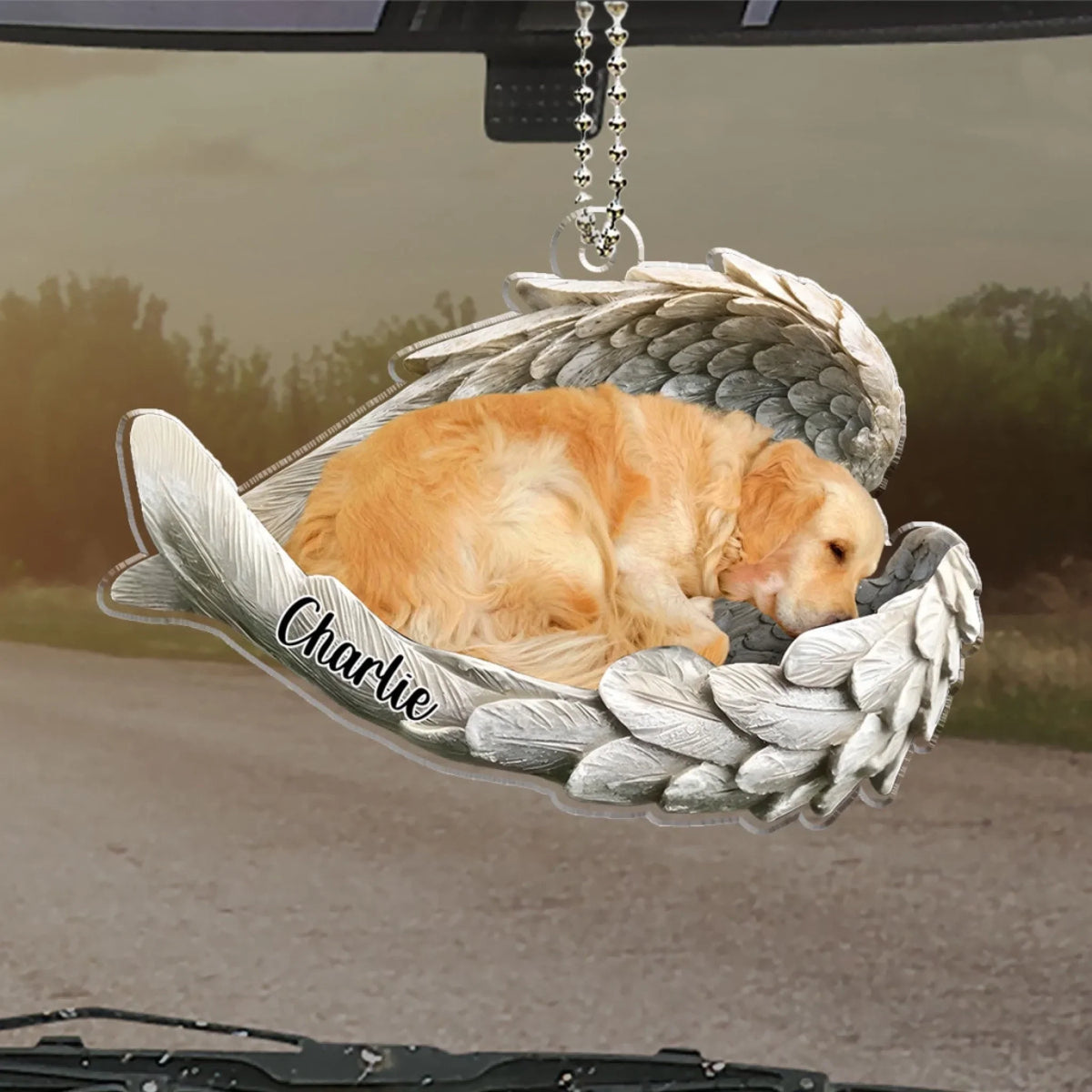 In Angel Wings - Personalized Car Ornament