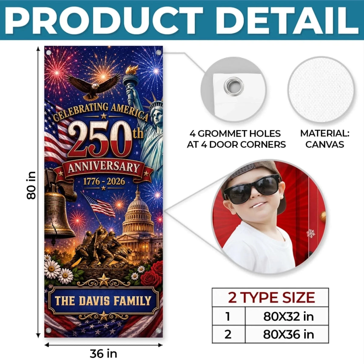 Custom Door Cover - Personalized America 250th Anniversary Gifts For Mom, Dad, Brother, Sister, Kids - Welcome To The USA Era