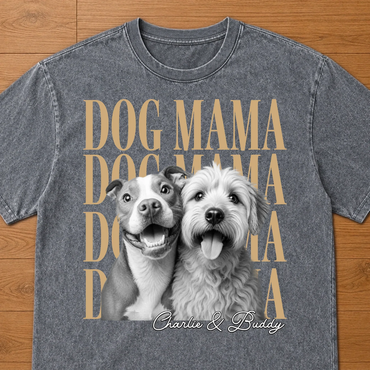 Custom Photo Washed Cotton T-shirt - Personalized Birthday Gifts For Dog Cat Lovers, Dog Dad And Mom, Cat Owners - Proud Dog Mama