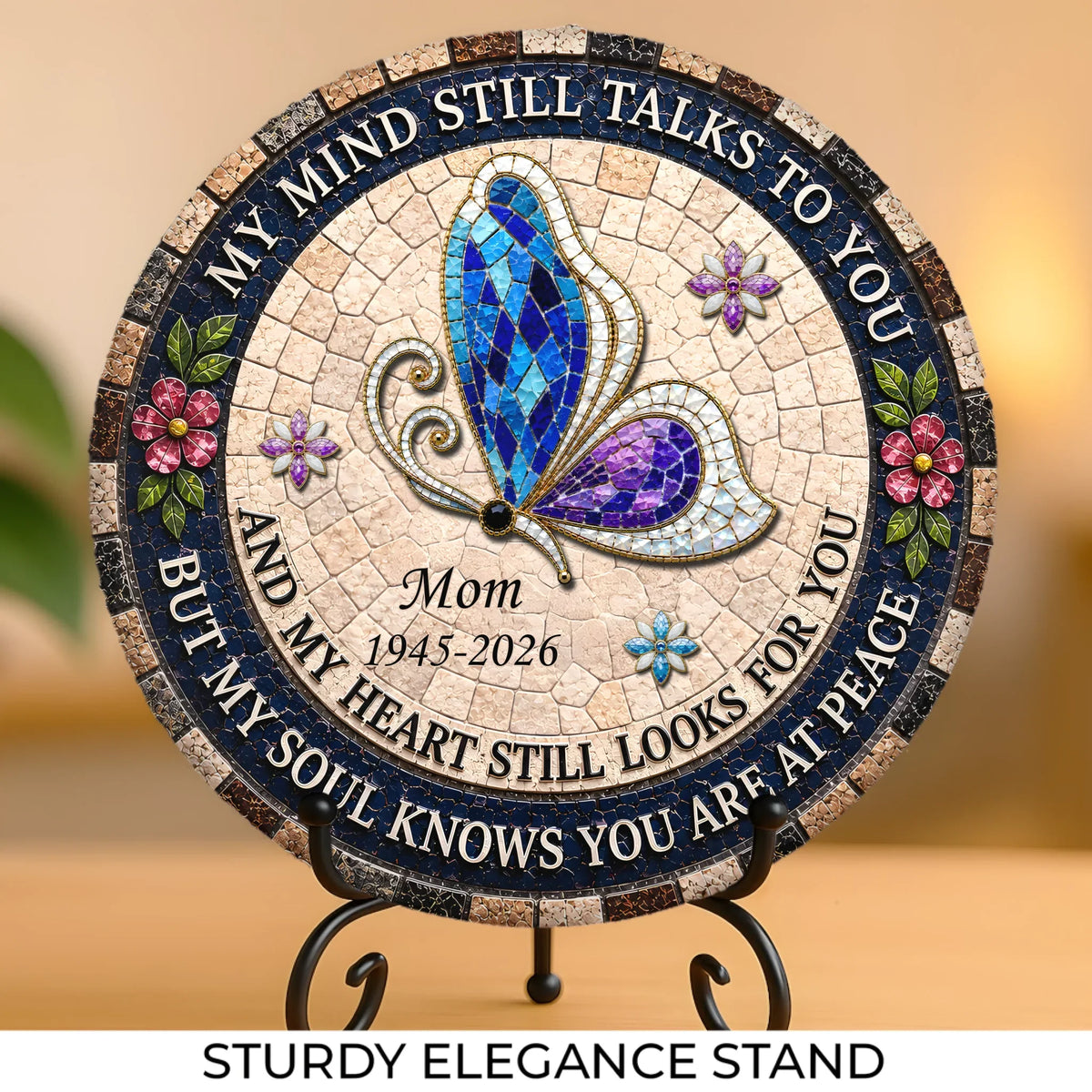 Custom Round Shaped Stone With Stand - Personalized Memorial Sympathy Gifts For Loss Of Mom, Dad - Forever In Loving Memory