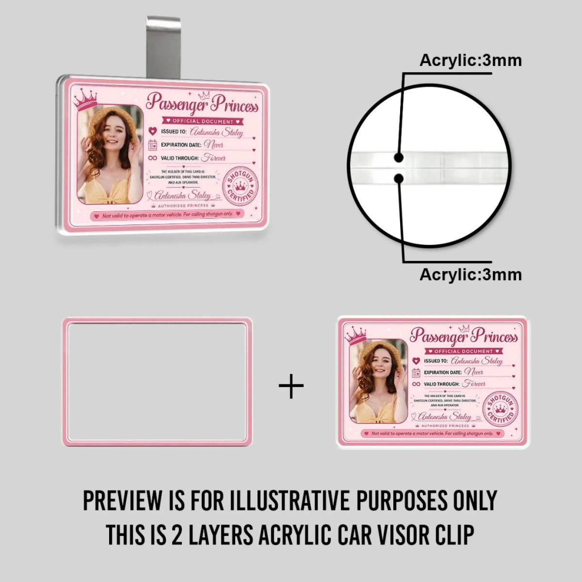 Reserved For Passenger Princess - Personalized Custom Acrylic Car Visor Clip