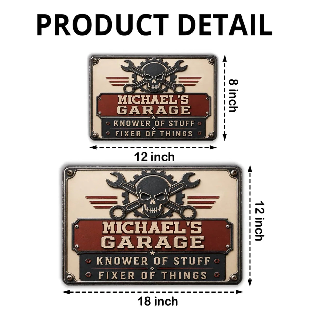 Custom Metal Sign - Personalized Garage Name Sign with Skull & Wrench - Gift for Mechanics,Dad,Husband