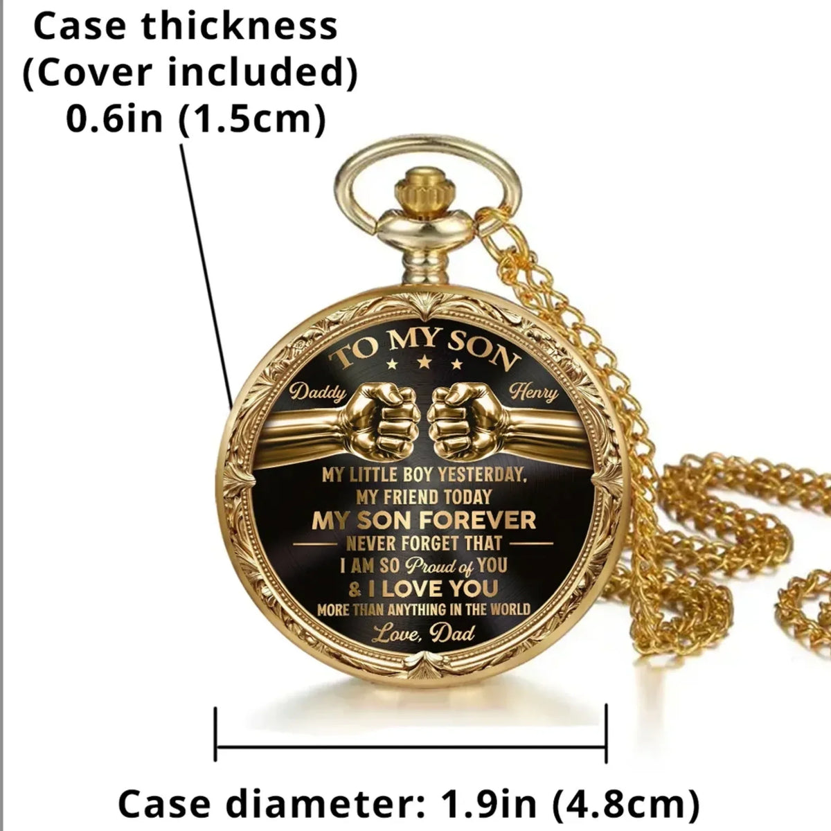Custom Print Pocket Watch - Personalized Name & Signature Son Forever Keepsake Watch - For Boys & Young Men