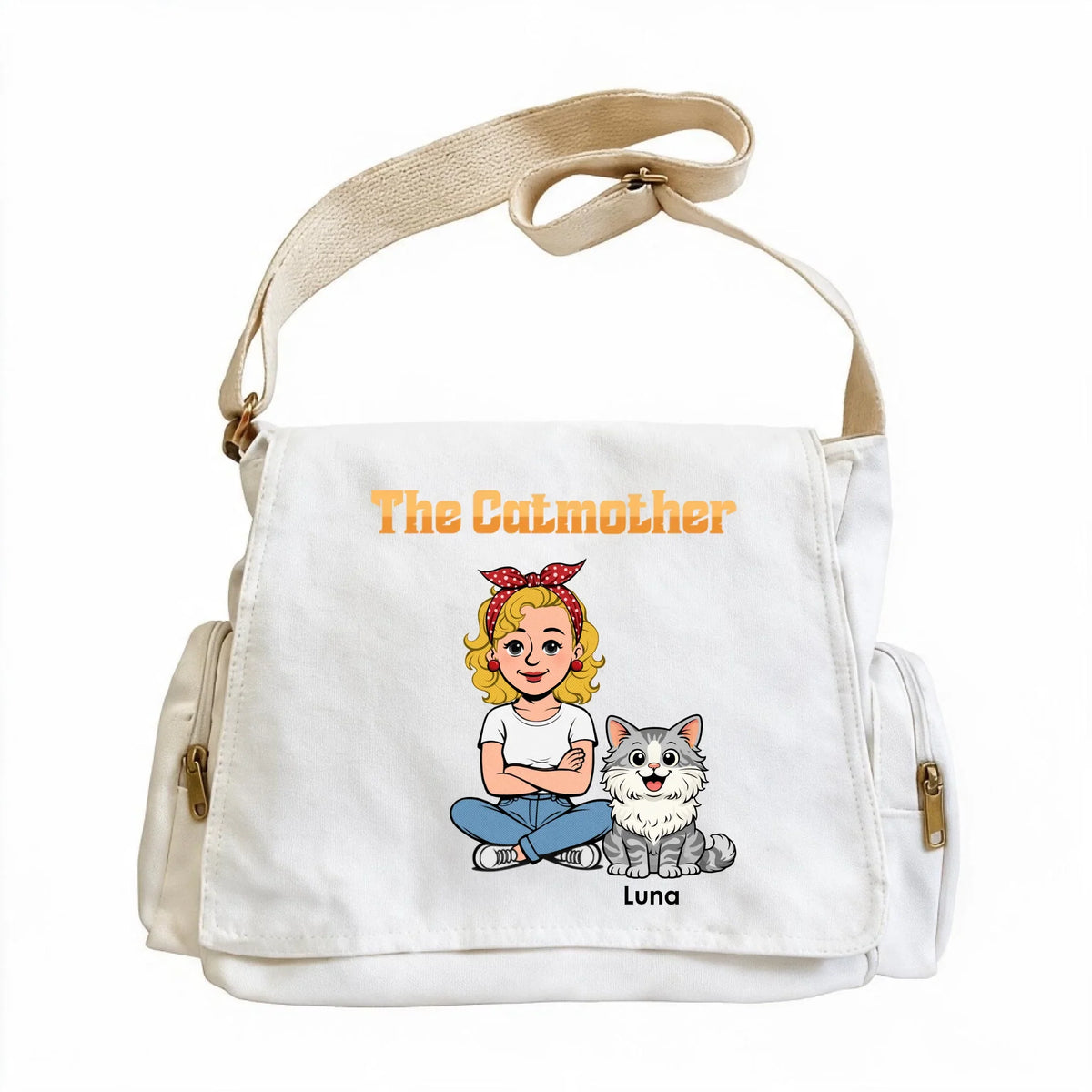 Custom Vintage Tote Crossbody Bag - Personalized The Catmother Custom Cat Names Breeds Vintage Canvas Crossbody Bag - For Cat Mom & Cat Lover Gifts
