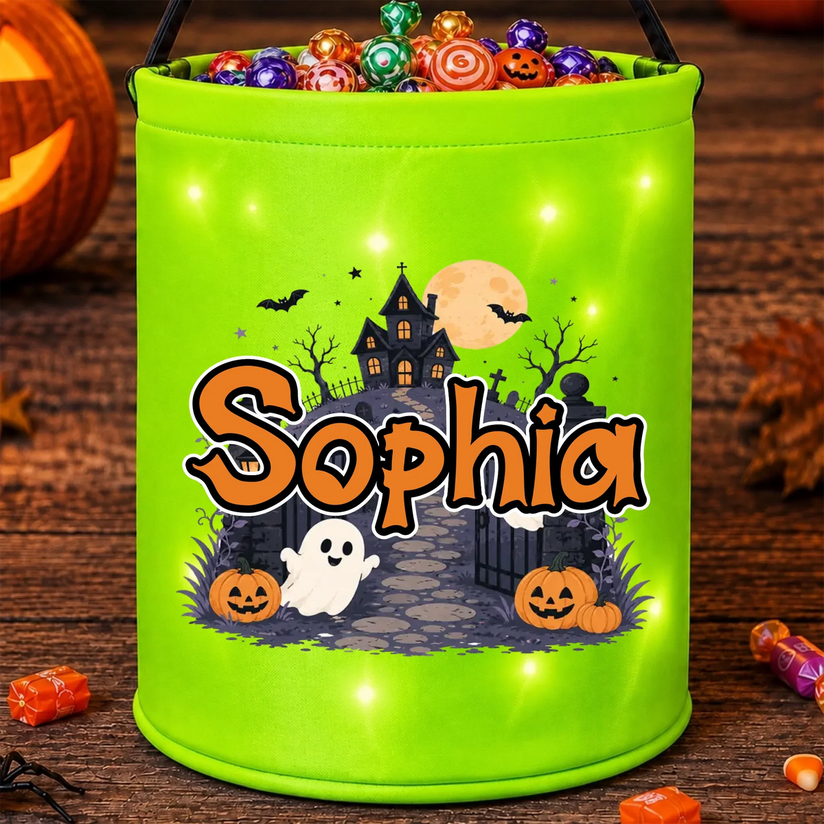 Custom LED Light Bucket Bag - Personalized Halloween Birthday Gifts For Kids - Tiny Trickster
