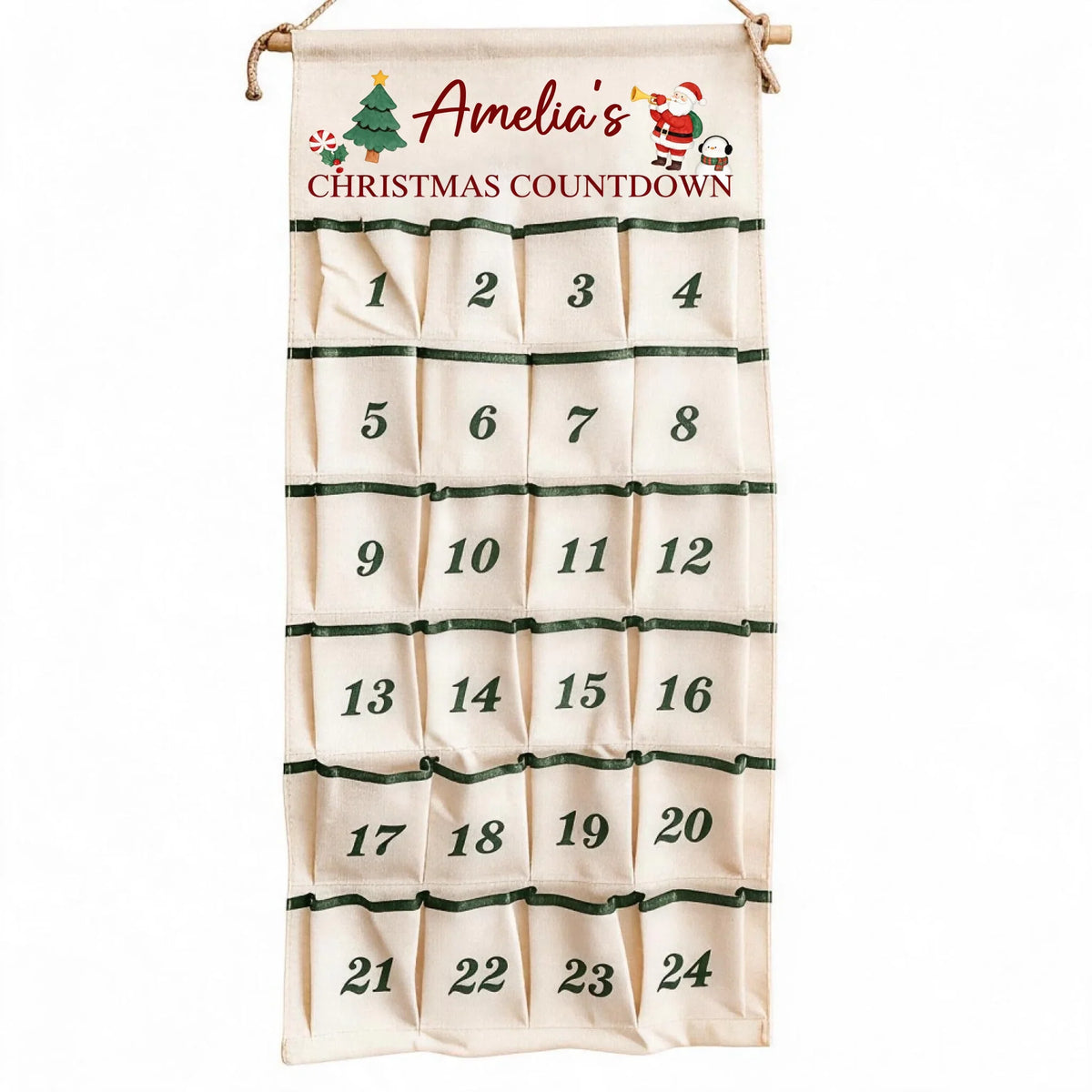 Custom Fabric Advent Calendar - Personalized Name Christmas Countdown Fabric Advent Calendar- for Family Holiday Decor