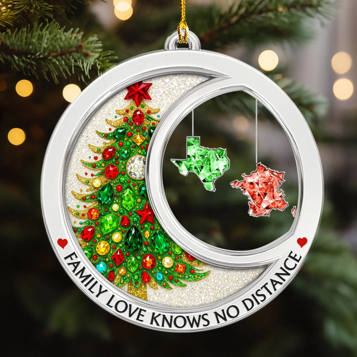Family Love Knows No Distance Crystal - Personalized Acrylic Ornament