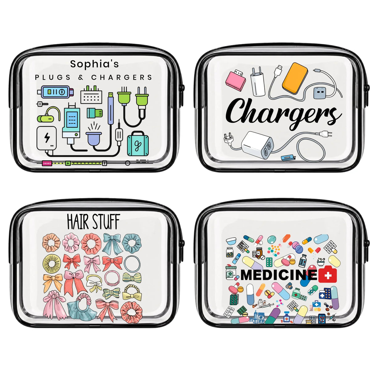 Custom Transparent Casual Handbag Suitable - Personalized Clear Cable & Charger Bag For Travelers, Commuters, Tech Lovers - My Plugs & Chargers