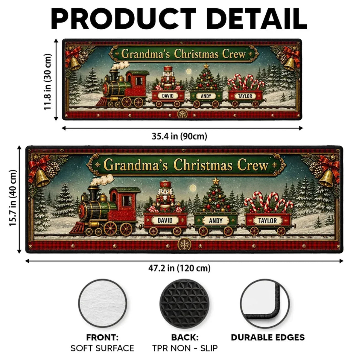 Personalized Runner Rug - Custom Name Christmas Train Family Rug For Grandma, Nana, Christmas Crew - My Grandma's Christmas Crew
