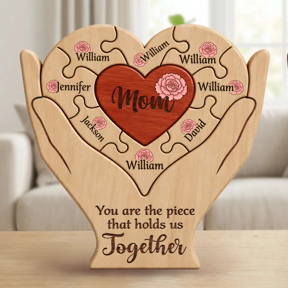 Custom Shaped Wooden Art Puzzle - Personalized Mother's Day Father's Day Birthday Gifts For Mom, Dad, Grandma, Grandpa - Together in Every Piece