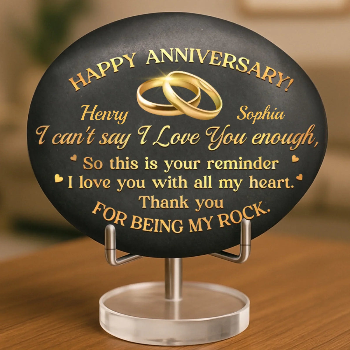 Custom Printed Rock - Personalized Anniversary Wedding Gifts For Husband And Wife, Him And Her - Our Love Blossoms Through Time