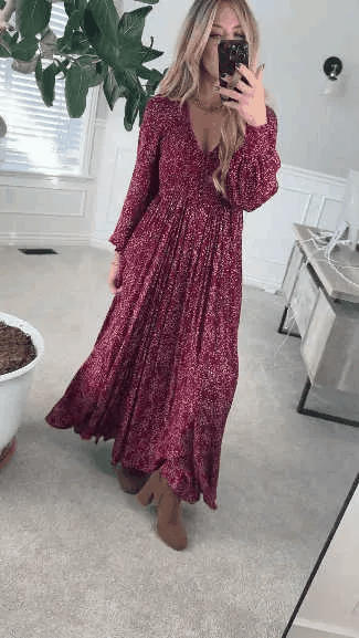 ๐บ 50% OFF NOW! โจ Womenโs Floral Rayon Smocked-Waist Lined Maxi Dress โ Flattering Fit, Lightweight Fabric & Elegant Boho Style ๐