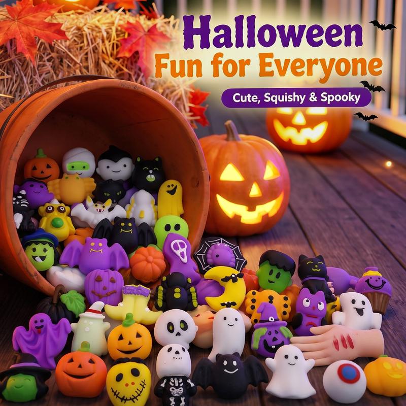 ✨🎃Halloween Squishies Stress Relief Toy Set, Classic Pumpkin/Ghost/Bat Shapes, Super Soft TPR Material with Elastic Squeeze Feel🧹Washable & Durable, Assorted 24/36/50pcs for Party Favors, Classroom Rewards & Trick-or-Treat🦇🪄