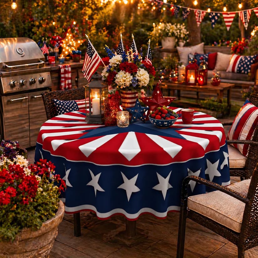 Patriotic Starburst Round Tablecloth