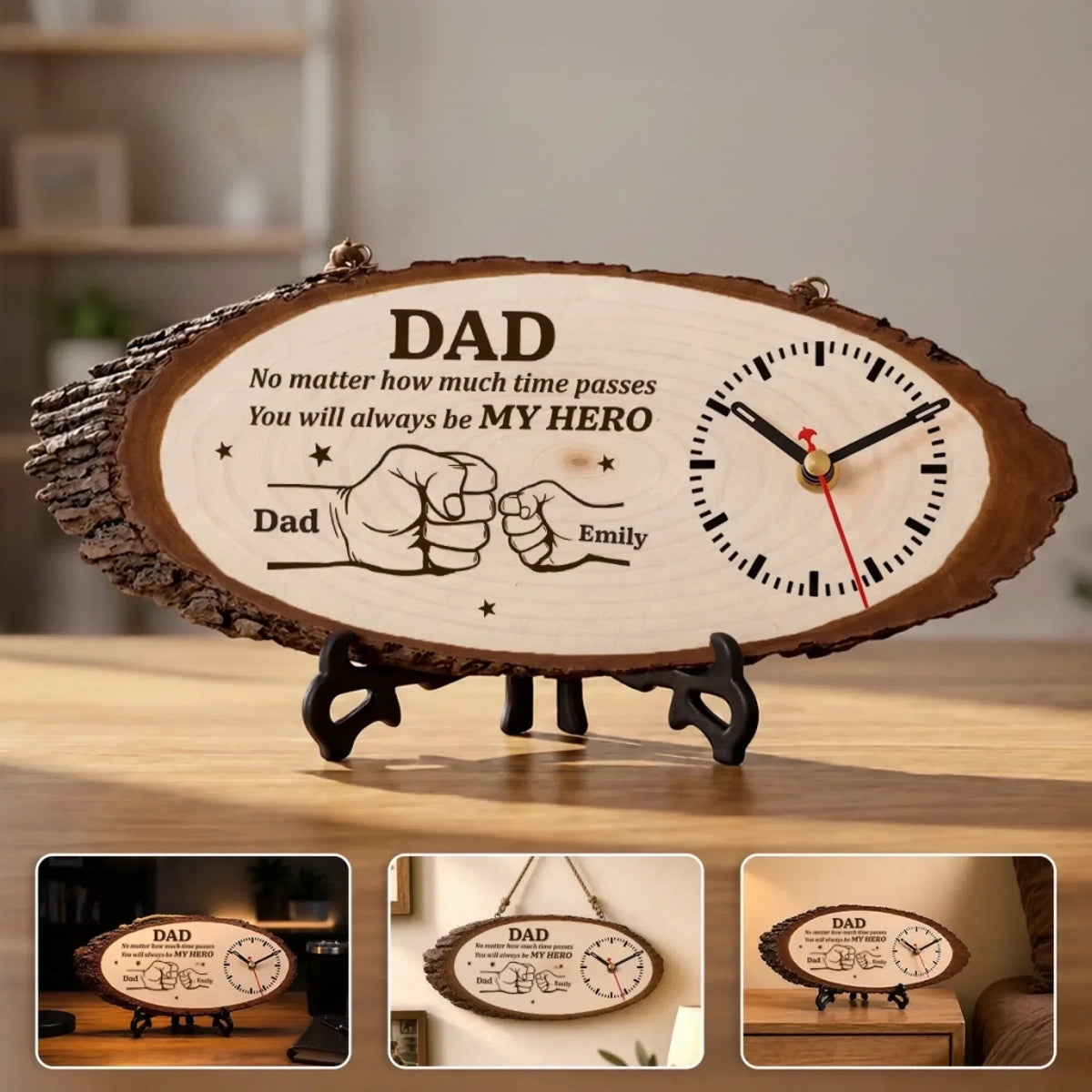 Custom Wooden Clock - Personalized Father's Day Birthday Gifts For Dad, Grandpa - Thankful For Dad Every Day
