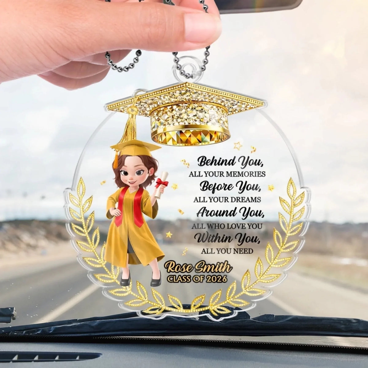 Custom Car Ornament - Personalized Graduation Gifts For Her - Graduation Glow On The Go