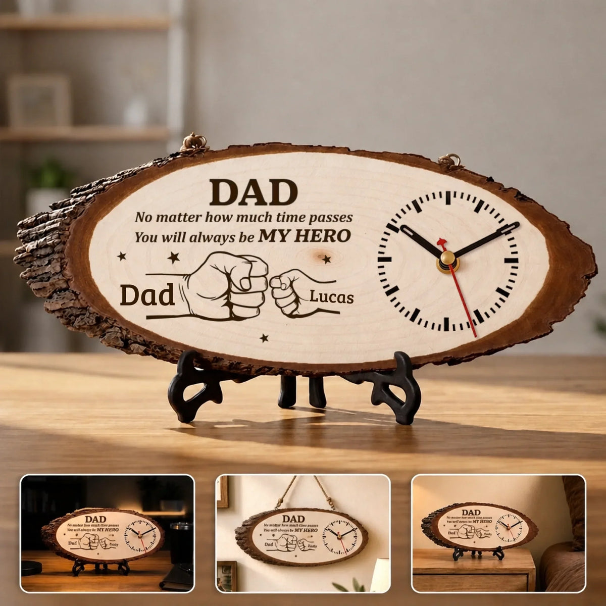 Custom Wooden Clock - Personalized Father's Day Birthday Gifts For Dad, Grandpa - Thankful For Dad Every Day
