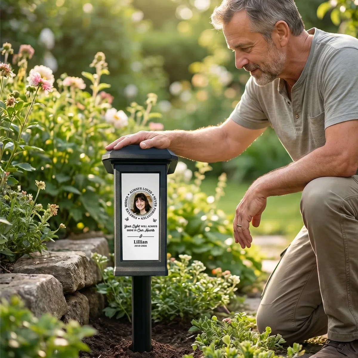 Custom Photo Solar Garden Light - Personalized Memorial Butterfly Garden Sympathy Gift