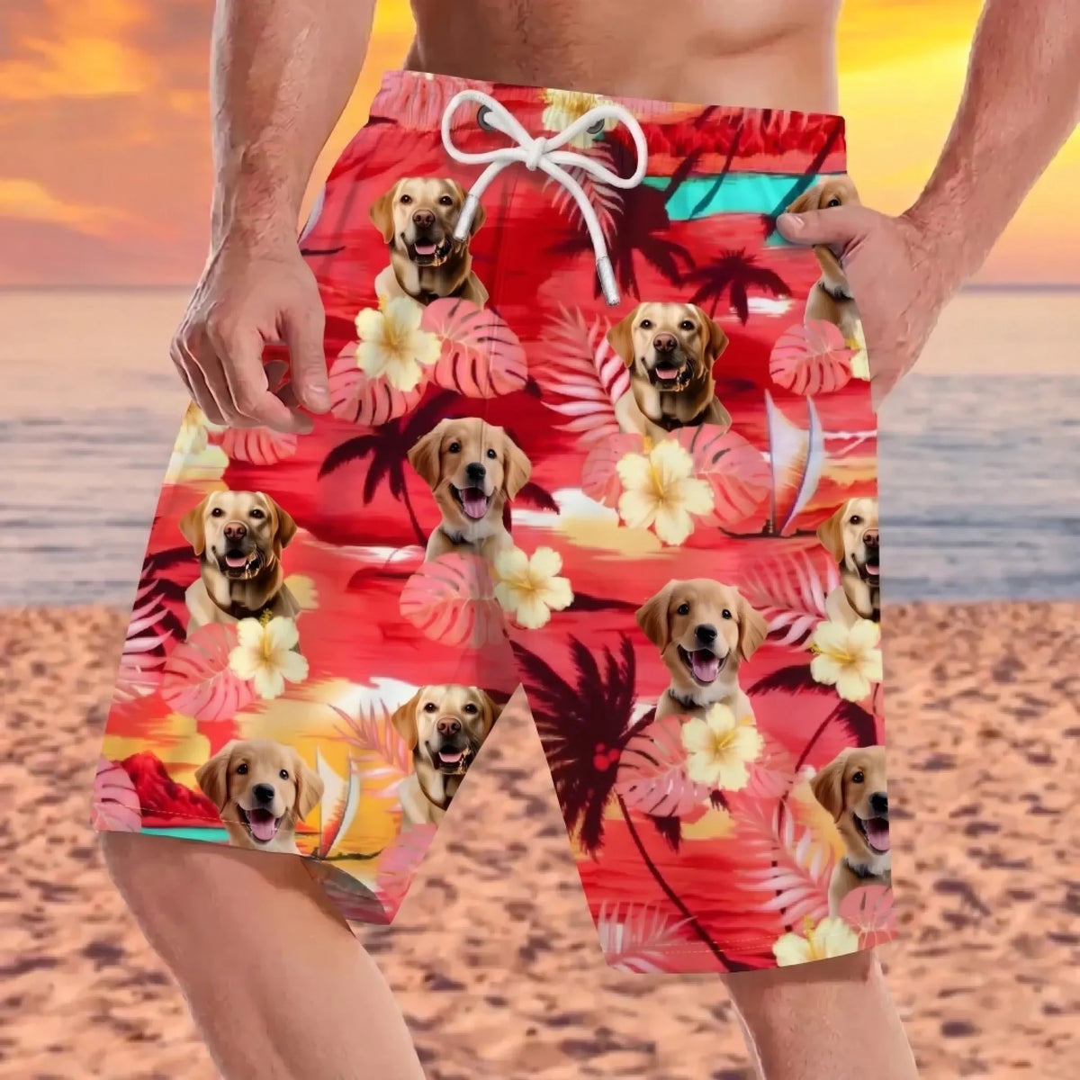 Custom Photo Tropical Hawaiian Aloha Men Beach Shorts - Personalized Summer Vacation And Travel Gifts For Family, Dog Cat Lovers - Life Is Better With Sandy Paws