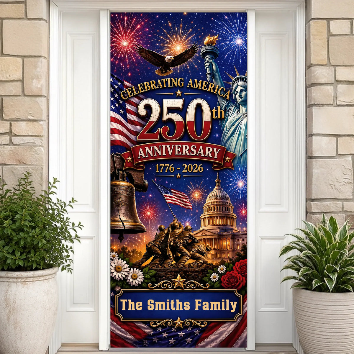Custom Door Cover - Personalized America 250th Anniversary Gifts For Mom, Dad, Brother, Sister, Kids - Welcome To The USA Era