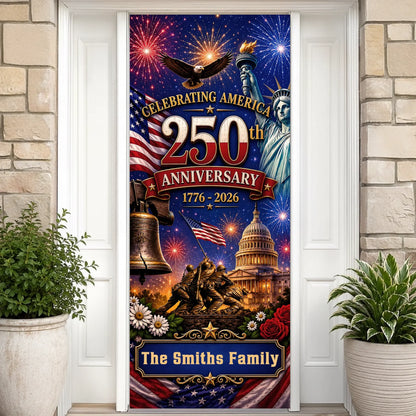 Custom Door Cover - Personalized America 250th Anniversary Gifts For Mom, Dad, Brother, Sister, Kids - Welcome To The USA Era