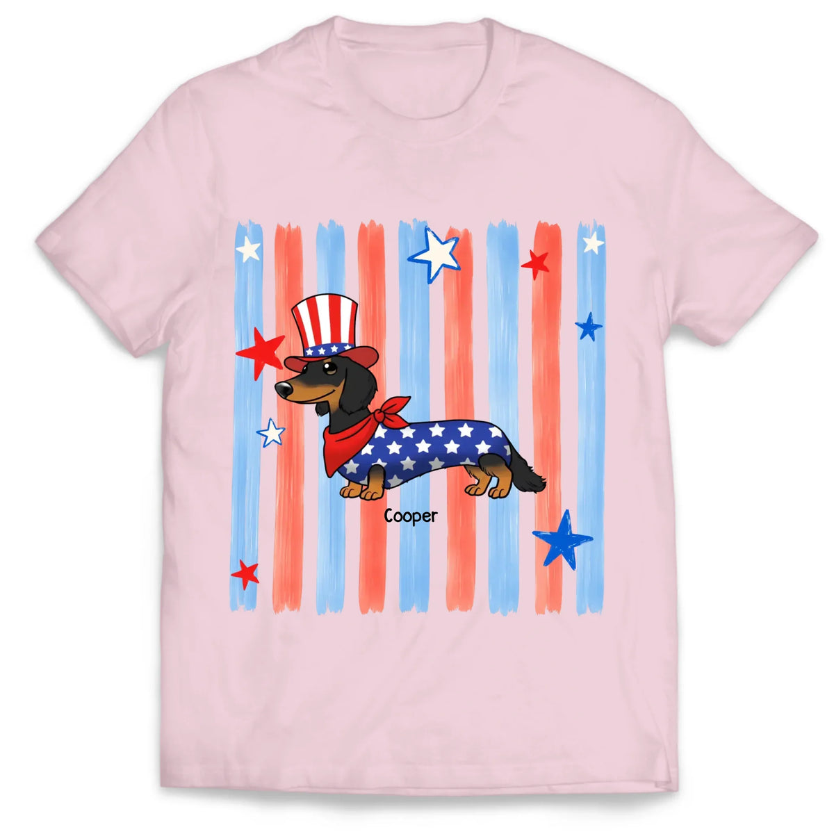 Custom T-Shirt-Personalized 4th Of July Gift-Striped Patriotic Dachshund
