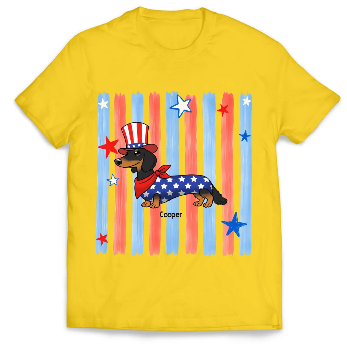 Custom T-Shirt-Personalized 4th Of July Gift-Striped Patriotic Dachshund