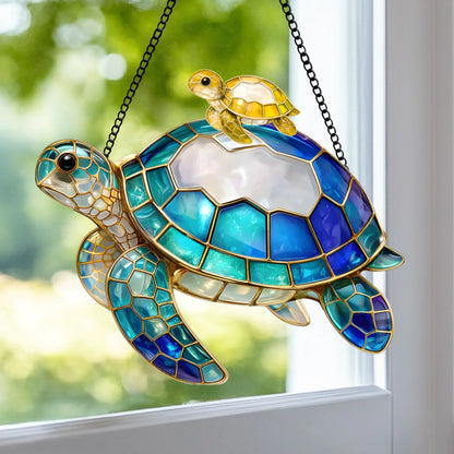 Custom Turtle Window Hanging Suncatcher Ornament - Personalized Mother's Day Birthday Gifts For Mom, Grandma - Carry Love Wherever You Go