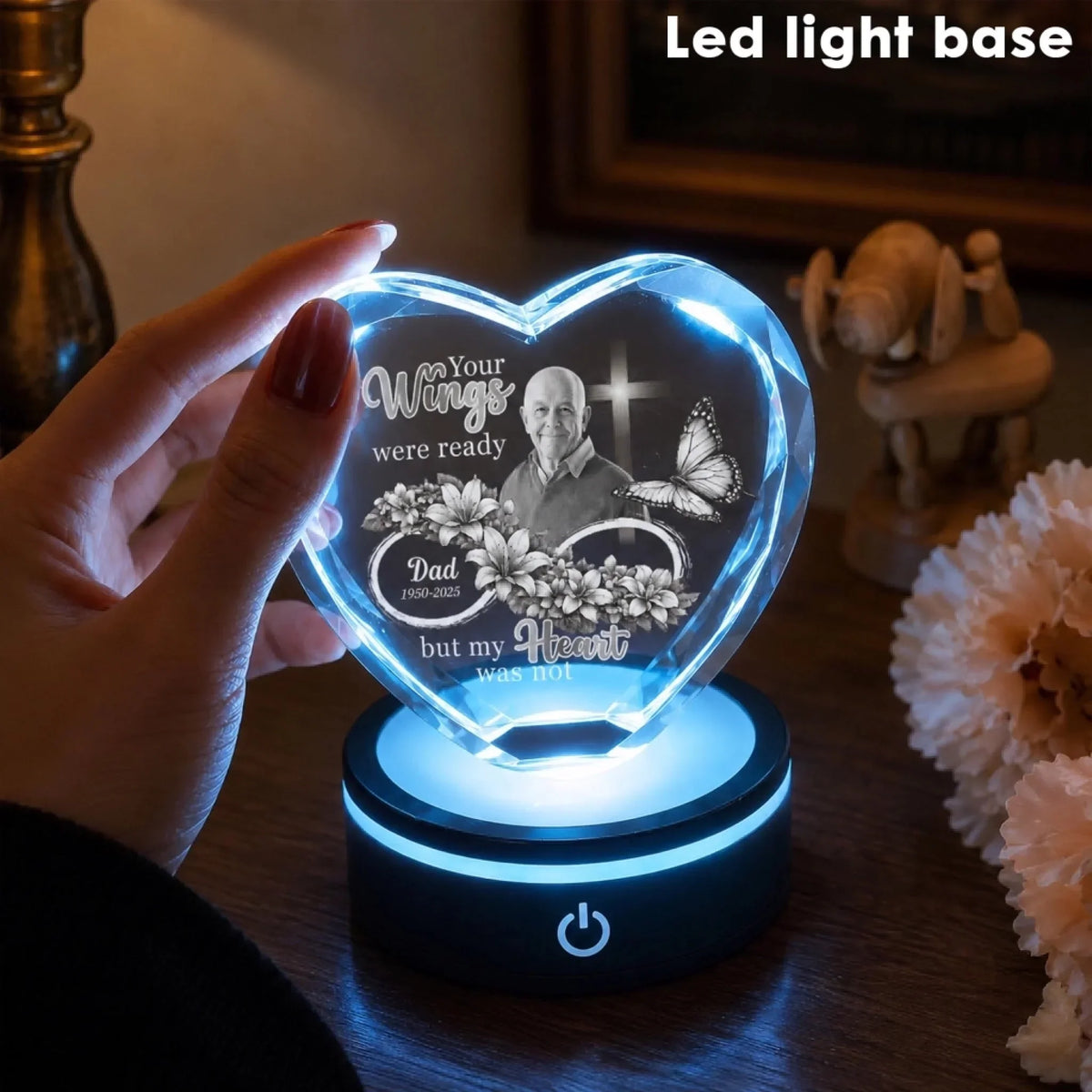 Custom Engraved Heart 3D Crystal Photo WithStand-Personalized In Loving Memory Gift WithCustom Photo