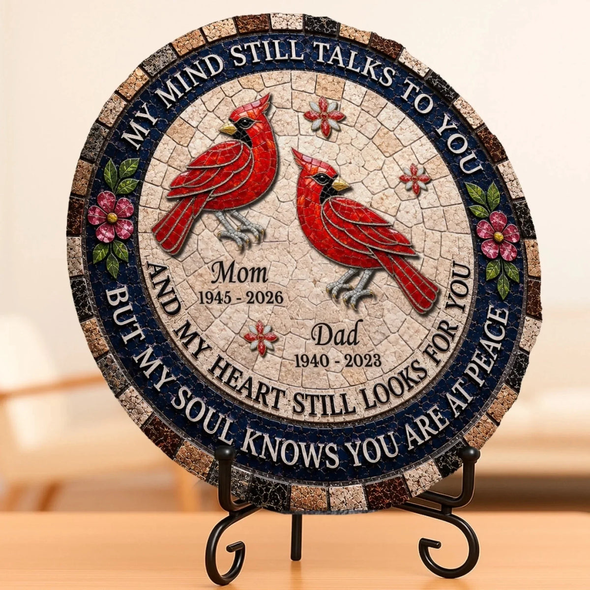 Custom Round Shaped Stone With Stand - Personalized Memorial Sympathy Gifts For Loss Of Mom, Dad - Forever In Loving Memory