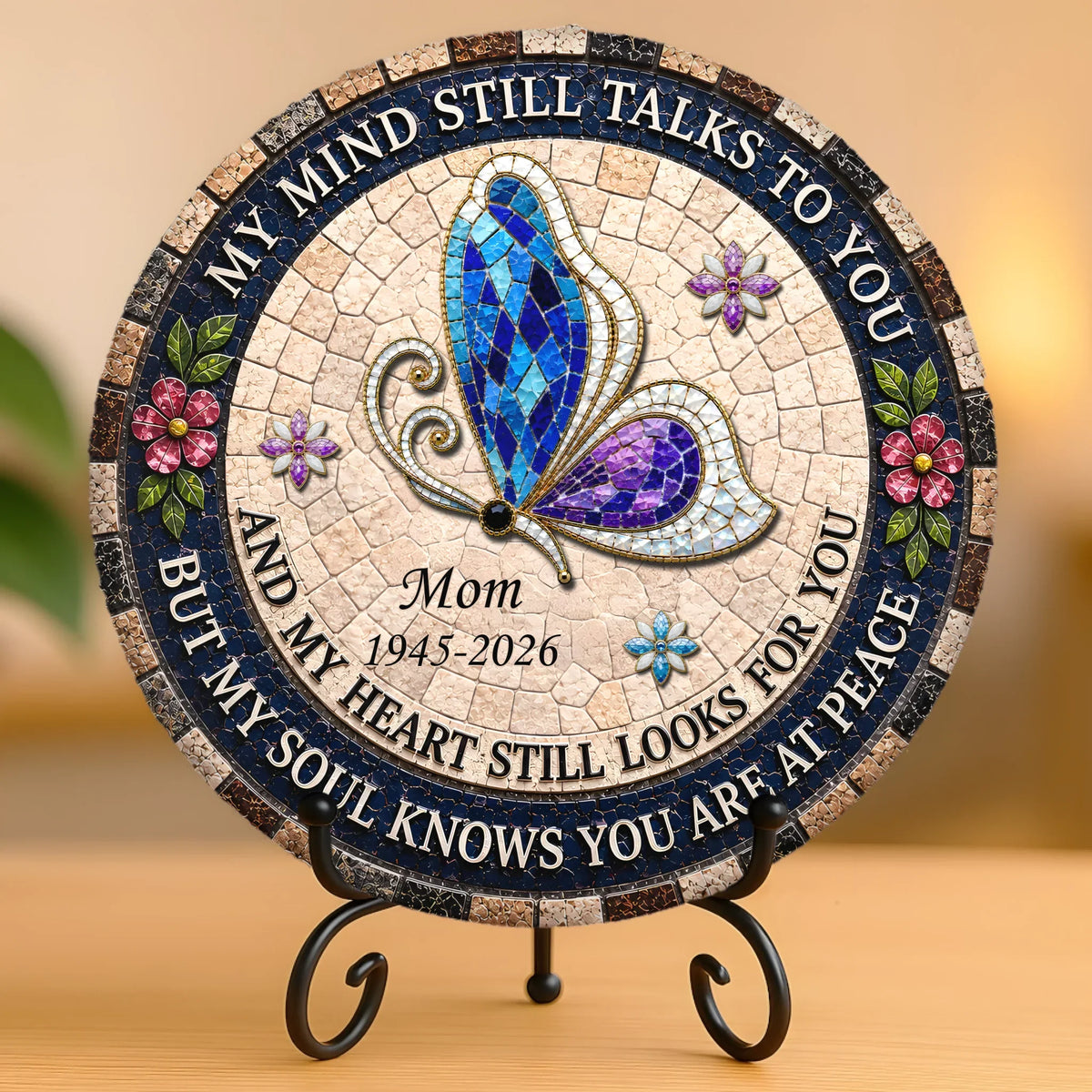 Custom Round Shaped Stone With Stand - Personalized Memorial Sympathy Gifts For Loss Of Mom, Dad - Forever In Loving Memory