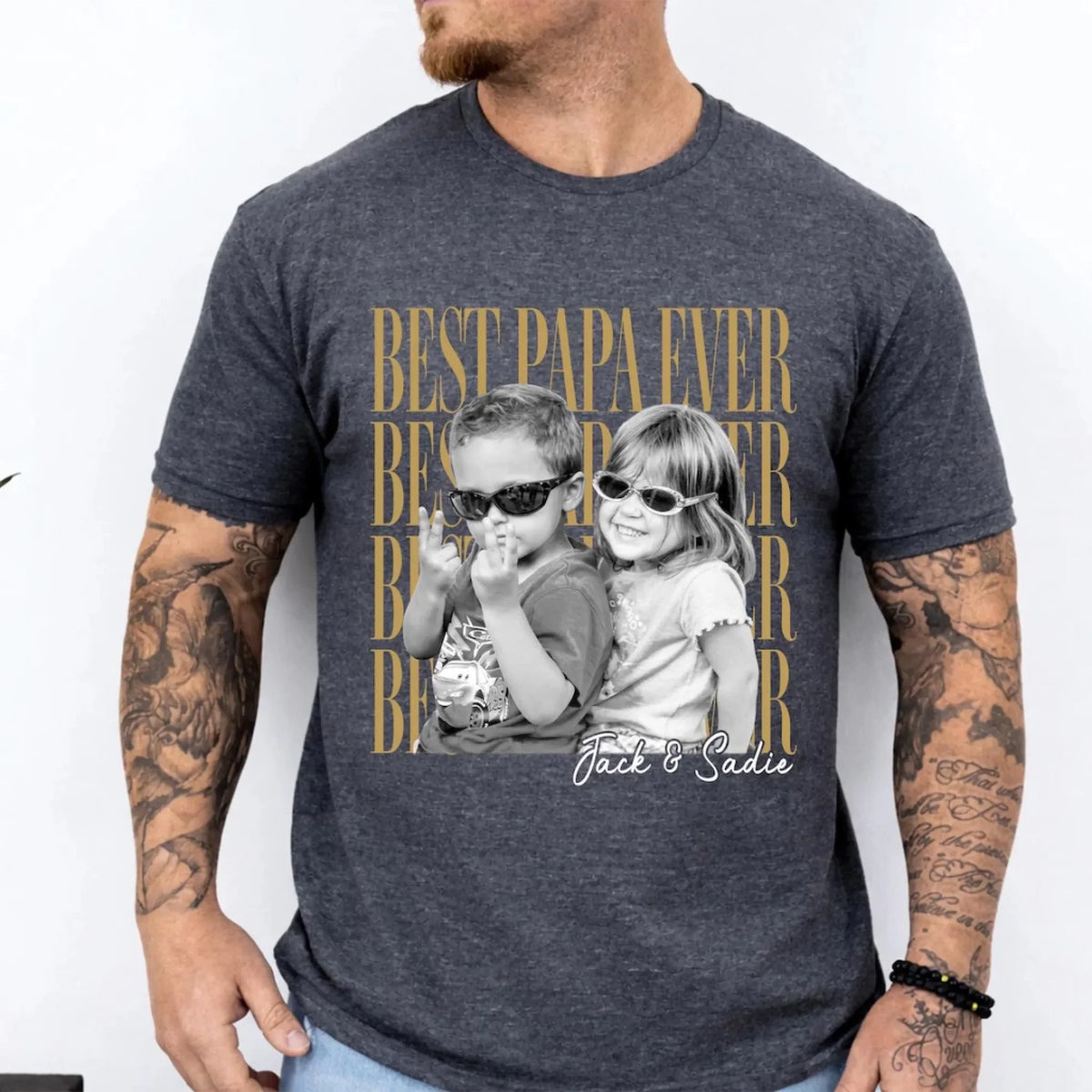 Custom Photo T-shirt-Personalized Father‘s Shirt With Kids Photo, Funny Dad Shirt, Best Dad Ever Shirt, Dad Gift