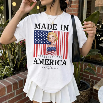 Custom Unisex T-Shirt - Personalized 1776 USA Flag Patriotic Girl Shirt with Name - 4th of July Gift for Her