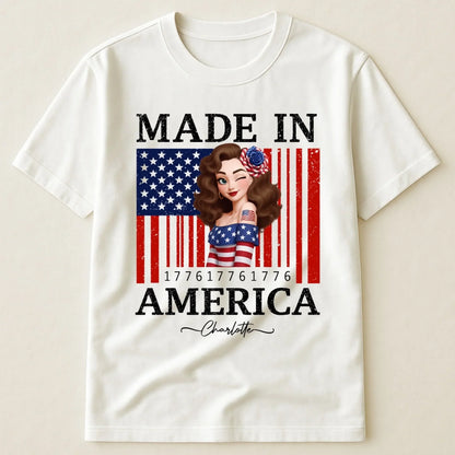Custom Unisex T-Shirt - Personalized 1776 USA Flag Patriotic Girl Shirt with Name - 4th of July Gift for Her