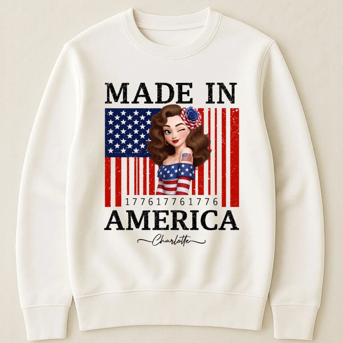 Custom Unisex T-Shirt - Personalized 1776 USA Flag Patriotic Girl Shirt with Name - 4th of July Gift for Her