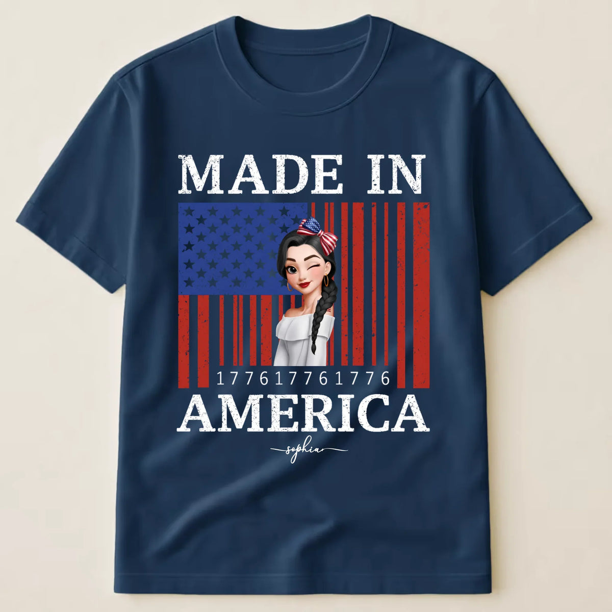 Custom Unisex T-Shirt - Personalized 1776 USA Flag Patriotic Girl Shirt with Name - 4th of July Gift for Her