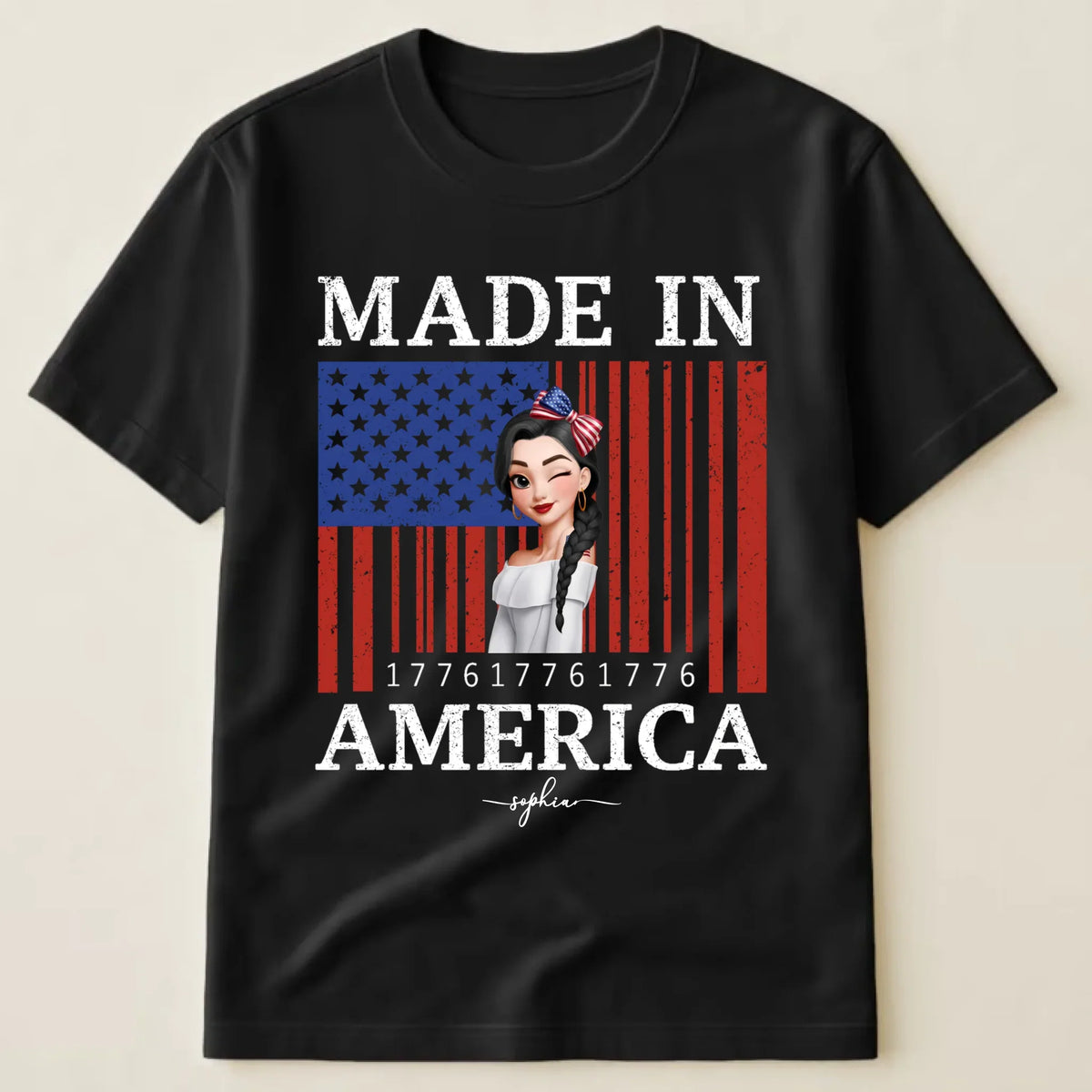 Custom Unisex T-Shirt - Personalized 1776 USA Flag Patriotic Girl Shirt with Name - 4th of July Gift for Her
