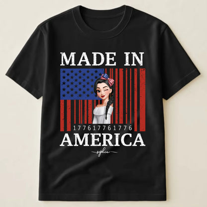Custom Unisex T-Shirt - Personalized 1776 USA Flag Patriotic Girl Shirt with Name - 4th of July Gift for Her
