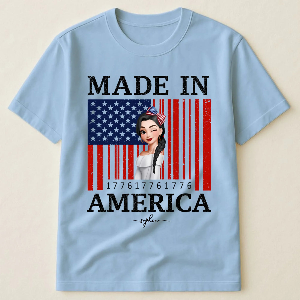 Custom Unisex T-Shirt - Personalized 1776 USA Flag Patriotic Girl Shirt with Name - 4th of July Gift for Her