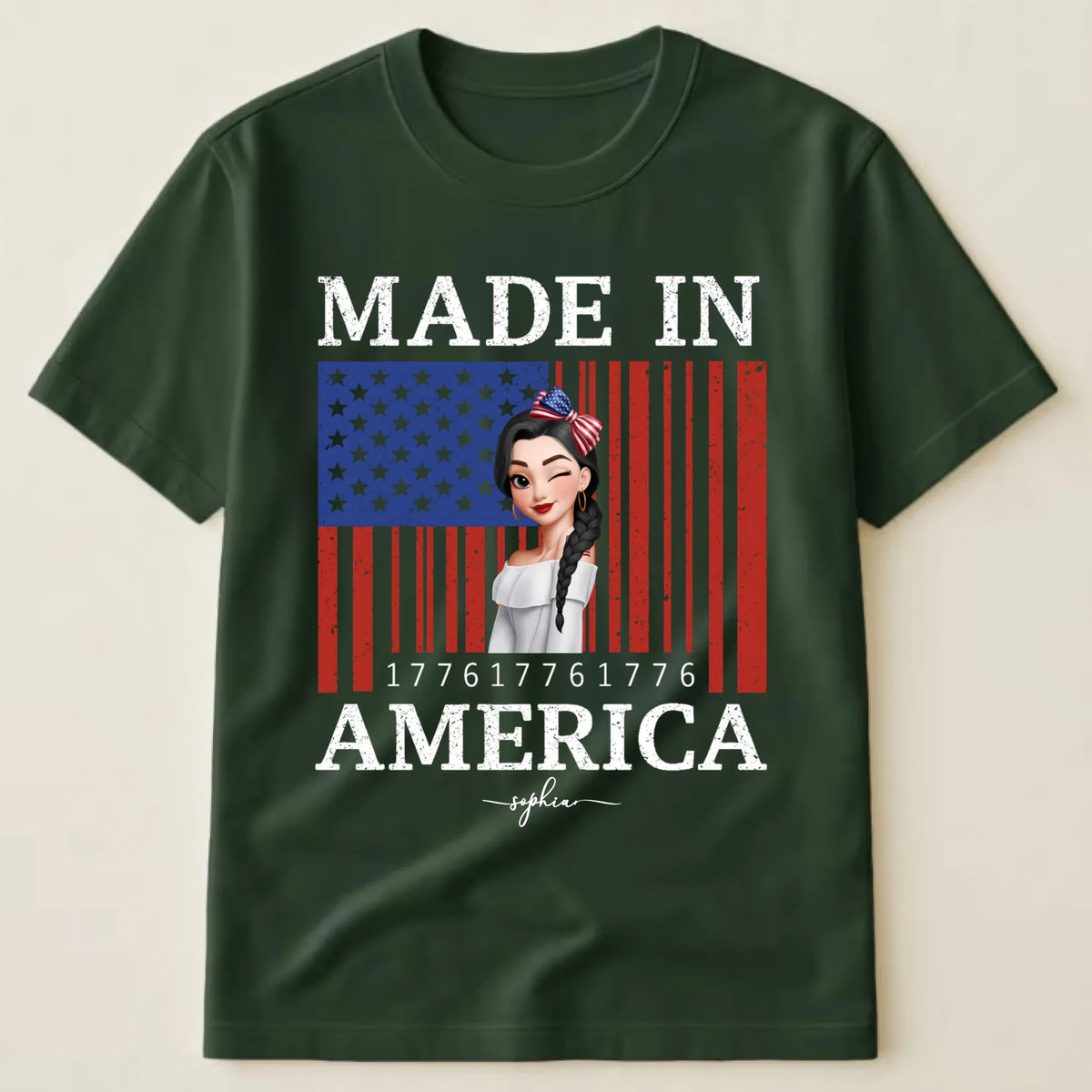 Custom Unisex T-Shirt - Personalized 1776 USA Flag Patriotic Girl Shirt with Name - 4th of July Gift for Her