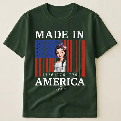 Custom Unisex T-Shirt - Personalized 1776 USA Flag Patriotic Girl Shirt with Name - 4th of July Gift for Her