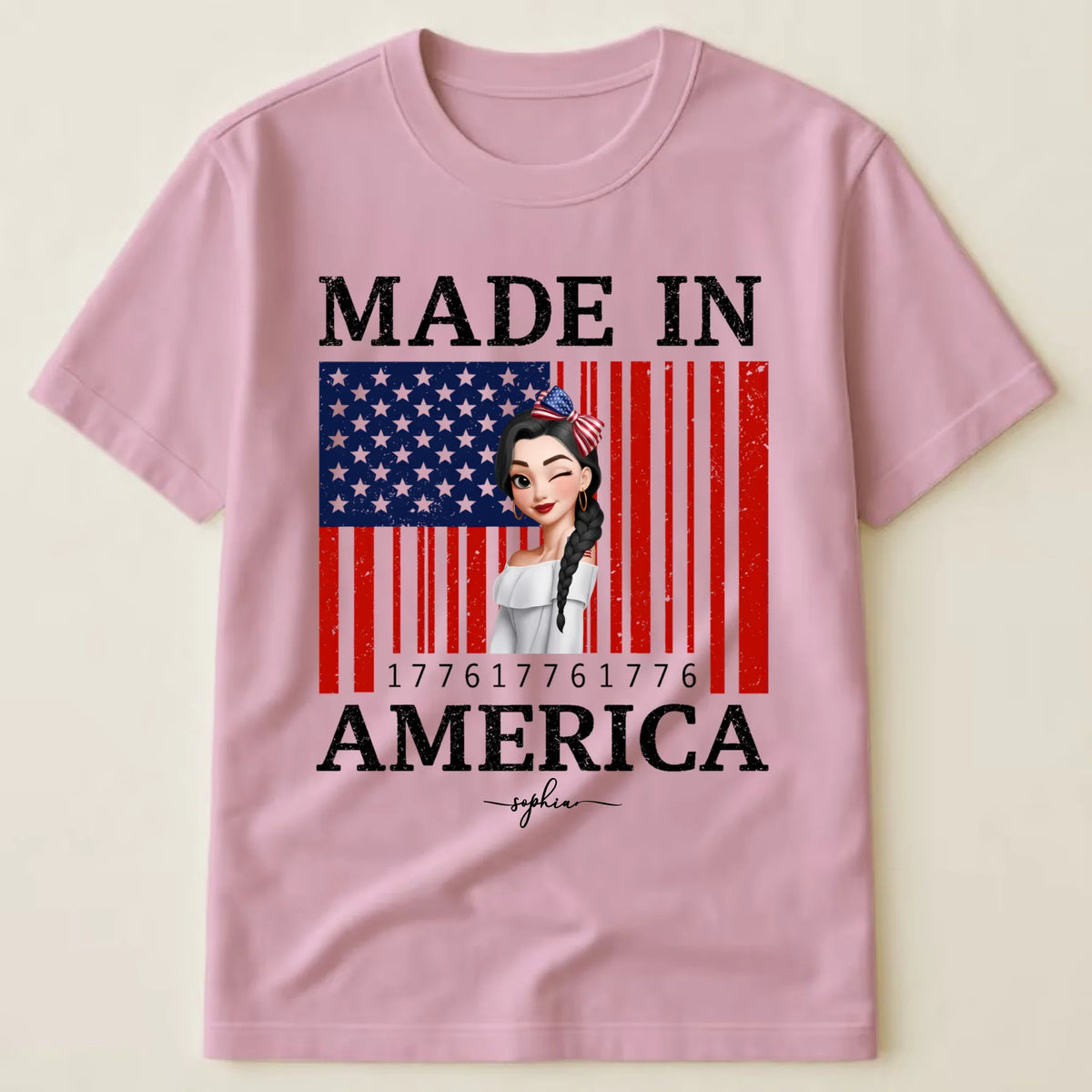 Custom Unisex T-Shirt - Personalized 1776 USA Flag Patriotic Girl Shirt with Name - 4th of July Gift for Her