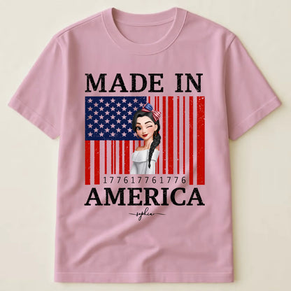 Custom Unisex T-Shirt - Personalized 1776 USA Flag Patriotic Girl Shirt with Name - 4th of July Gift for Her