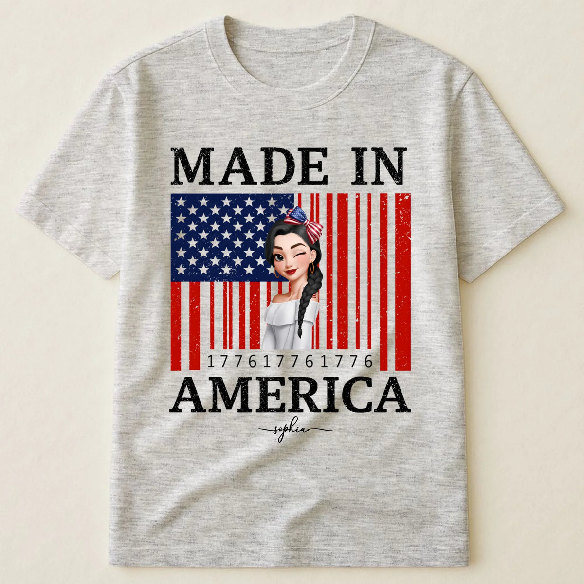 Custom Unisex T-Shirt - Personalized 1776 USA Flag Patriotic Girl Shirt with Name - 4th of July Gift for Her