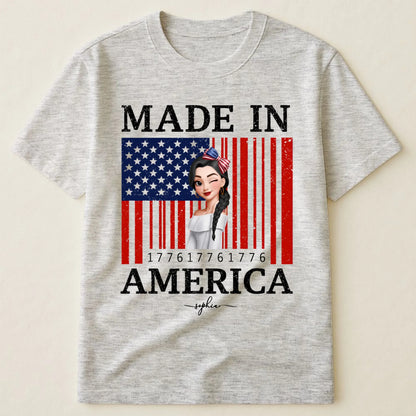 Custom Unisex T-Shirt - Personalized 1776 USA Flag Patriotic Girl Shirt with Name - 4th of July Gift for Her