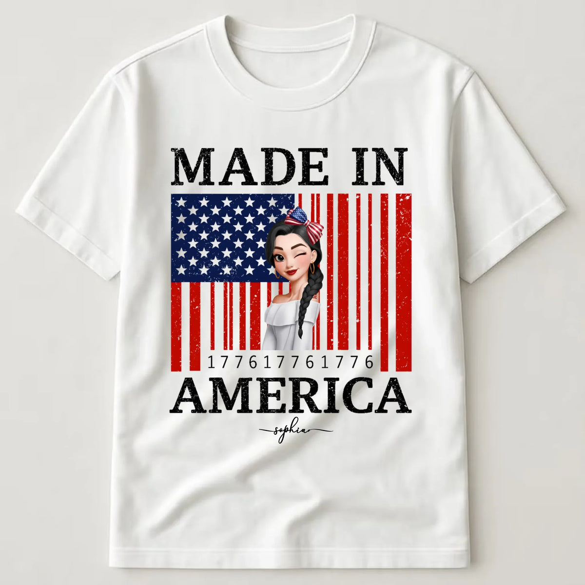 Custom Unisex T-Shirt - Personalized 1776 USA Flag Patriotic Girl Shirt with Name - 4th of July Gift for Her