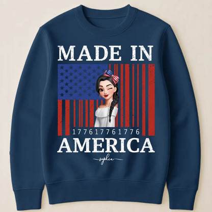Custom Unisex T-Shirt - Personalized 1776 USA Flag Patriotic Girl Shirt with Name - 4th of July Gift for Her