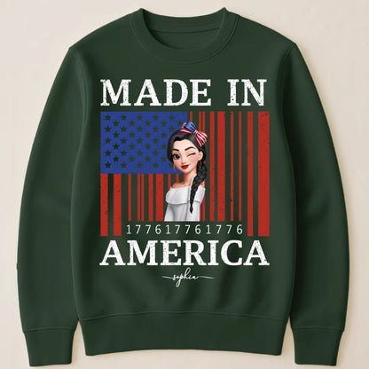 Custom Unisex T-Shirt - Personalized 1776 USA Flag Patriotic Girl Shirt with Name - 4th of July Gift for Her