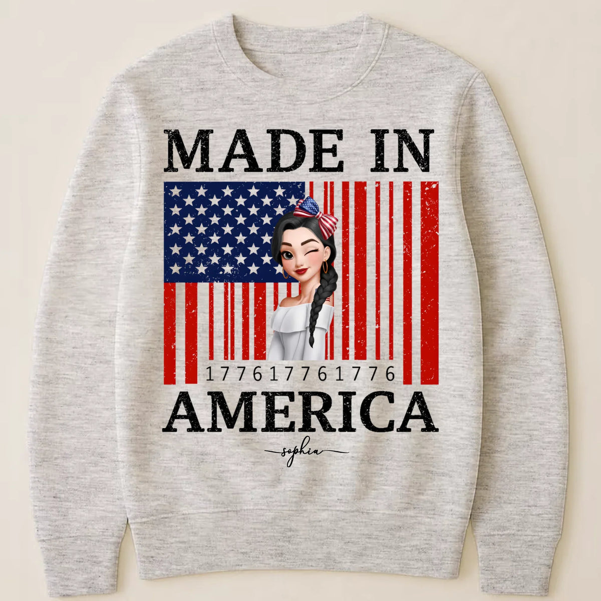 Custom Unisex T-Shirt - Personalized 1776 USA Flag Patriotic Girl Shirt with Name - 4th of July Gift for Her