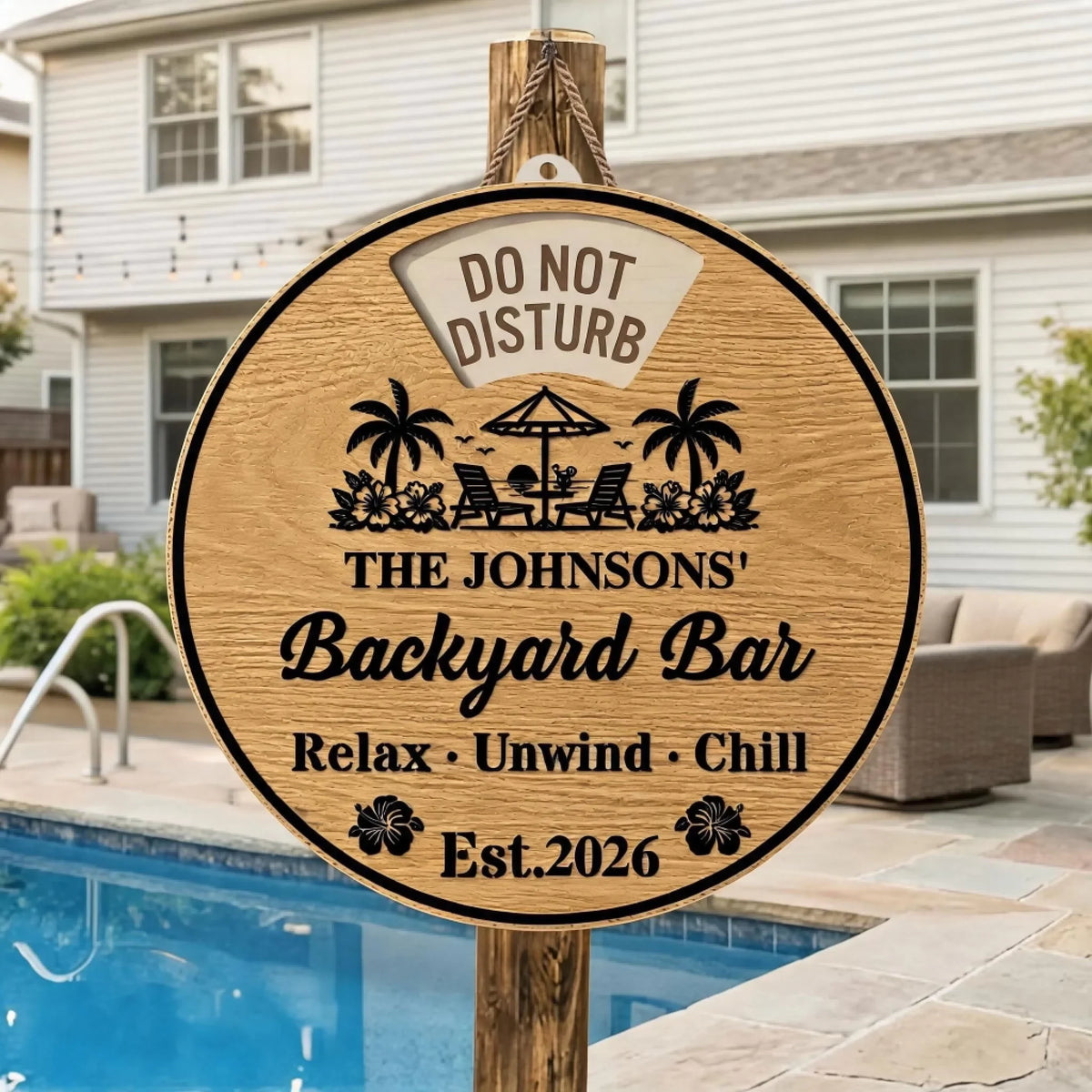 Custom Rotating Wooden Door Sign - Personalized Summer Vacation And Travel Gifts For Mom, Dad, Brother, Sister, Kids - Sun Splash Together